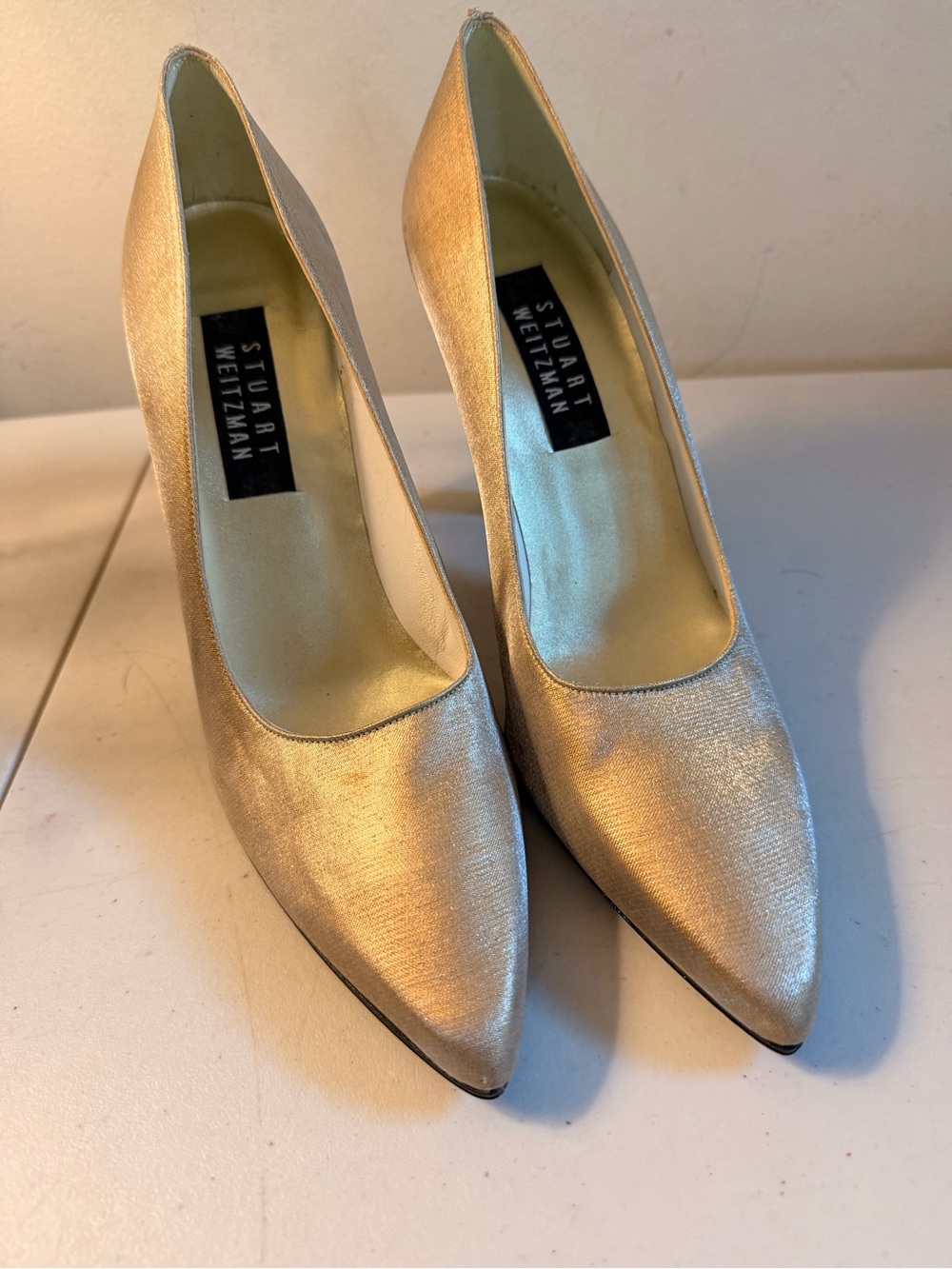 Stuart Weitzman Metallic Gold Pointed-Toe Pumps